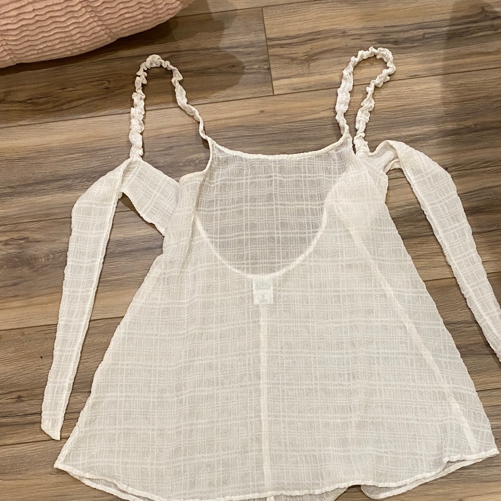wild fable White Textured Gauze Tie-Shoulder swim cover up.